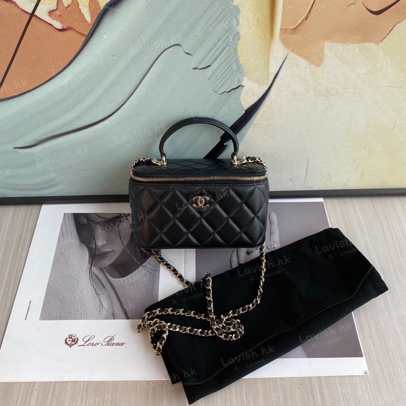 Chanel 黑金羊皮 手提化妝包-0