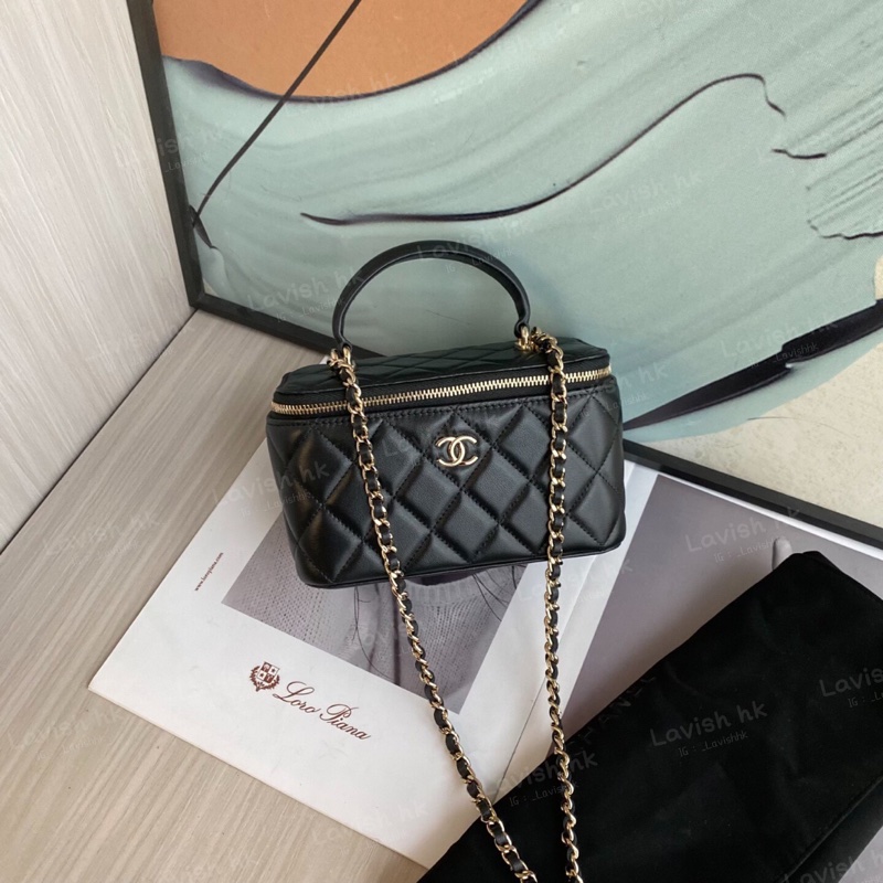 Chanel 黑金羊皮 手提化妝包-2