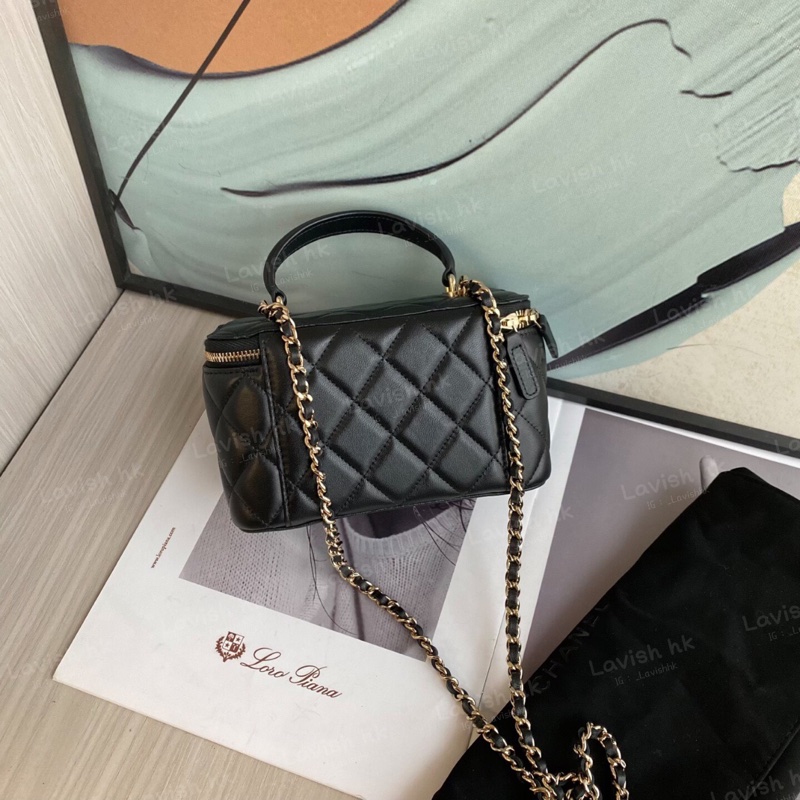 Chanel 黑金羊皮 手提化妝包-3