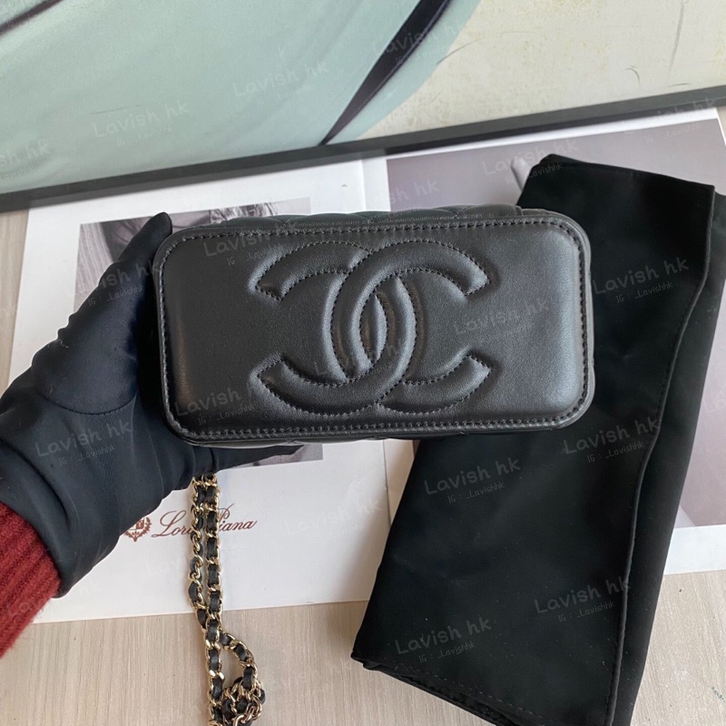 Chanel 黑金羊皮 手提化妝包-6