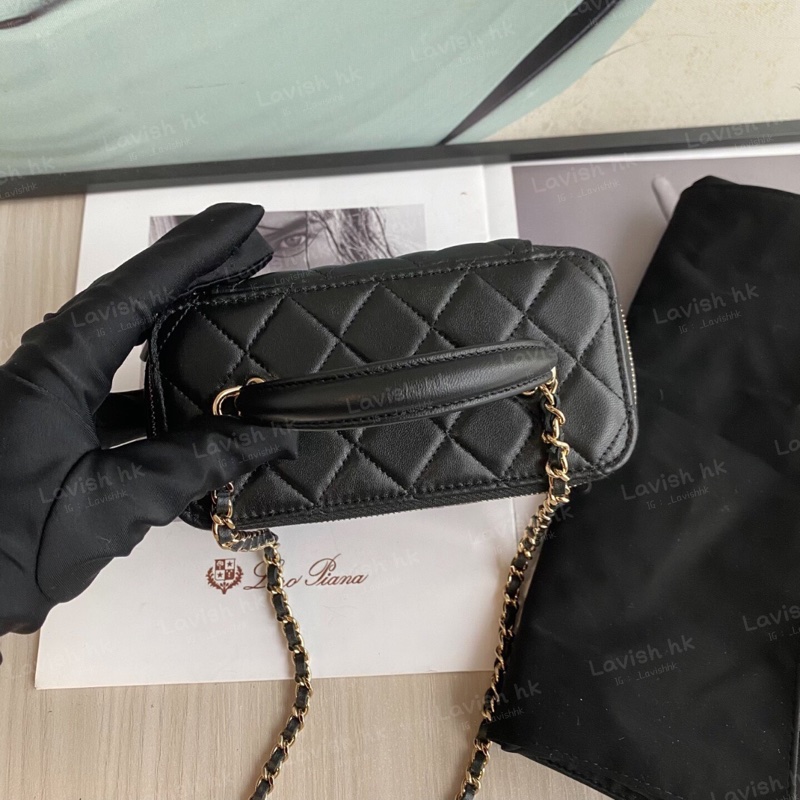 Chanel 黑金羊皮 手提化妝包-7