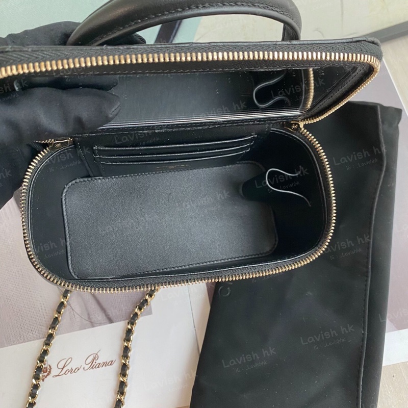 Chanel 黑金羊皮 手提化妝包-8