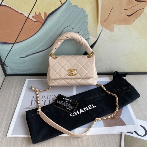 Chanel 菠蘿扣褶皺手柄coco handle 淡米色