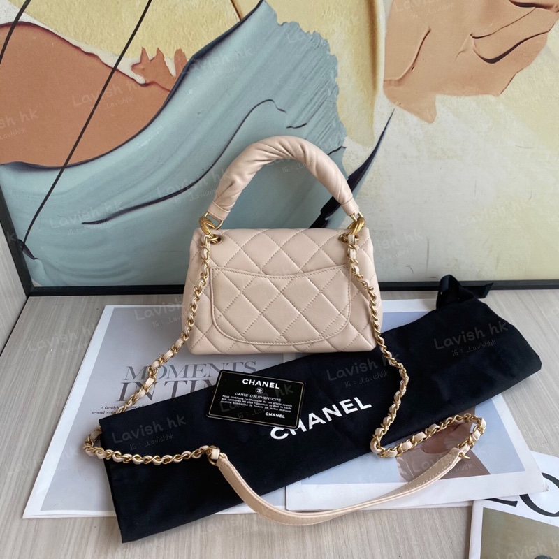 Chanel 菠蘿扣褶皺手柄coco handle 淡米色-1