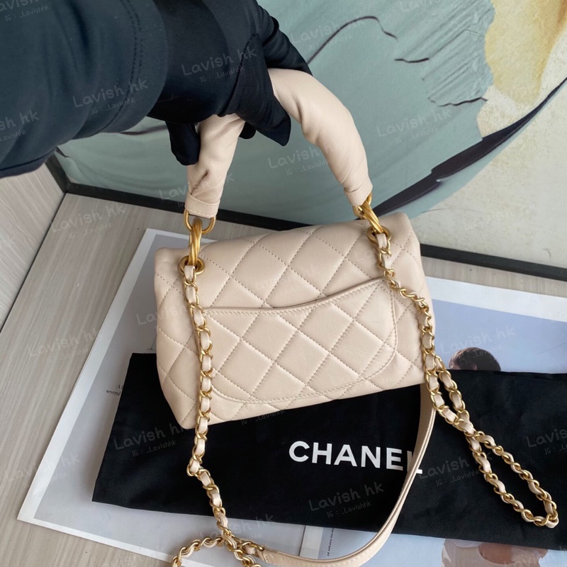 Chanel 菠蘿扣褶皺手柄coco handle 淡米色-3