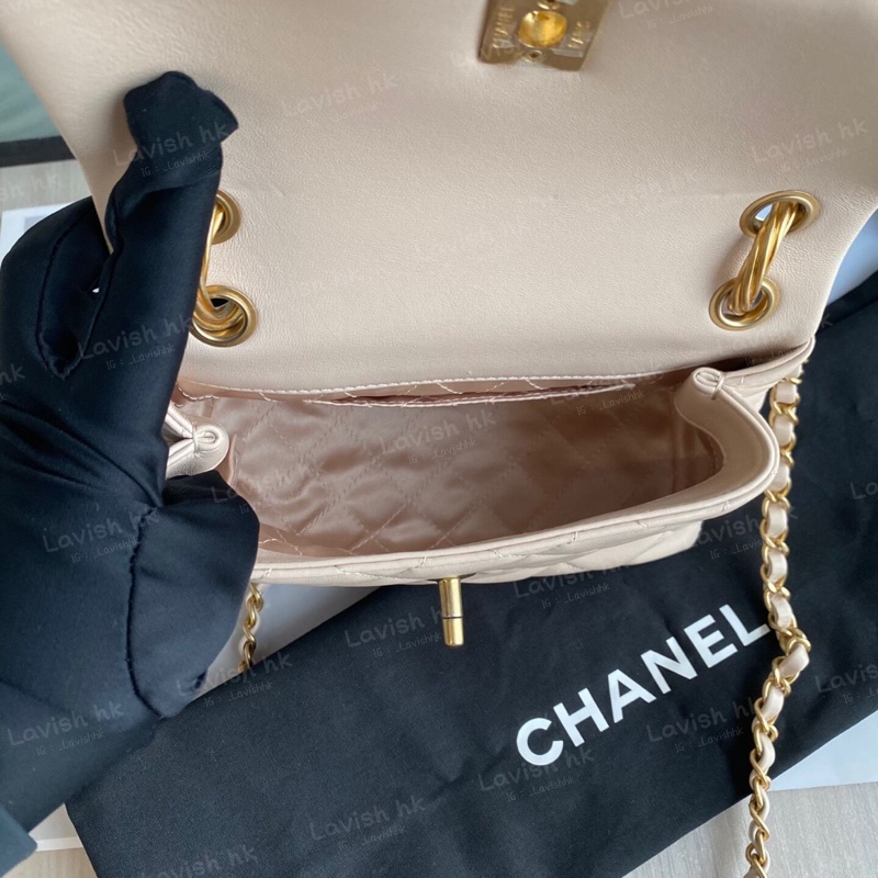 Chanel 菠蘿扣褶皺手柄coco handle 淡米色-7