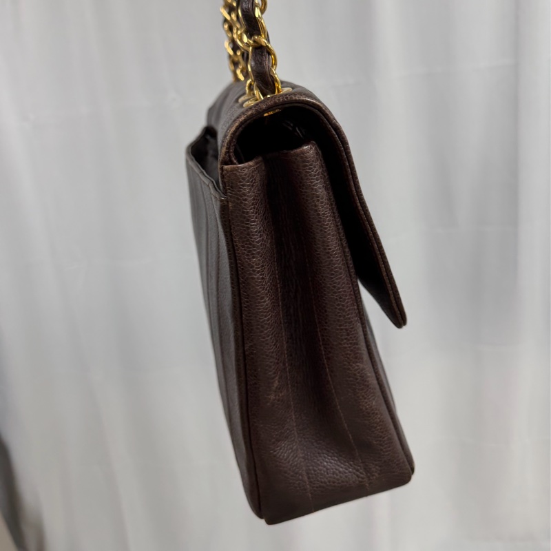 Chanel 中古 大CC 貝嫂Jumbo 巧克力 魚子醬 大金扣 豎紋-2