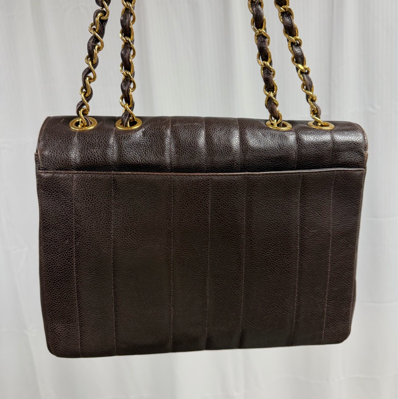 Chanel 中古 大CC 貝嫂Jumbo 巧克力 魚子醬 大金扣 豎紋-3