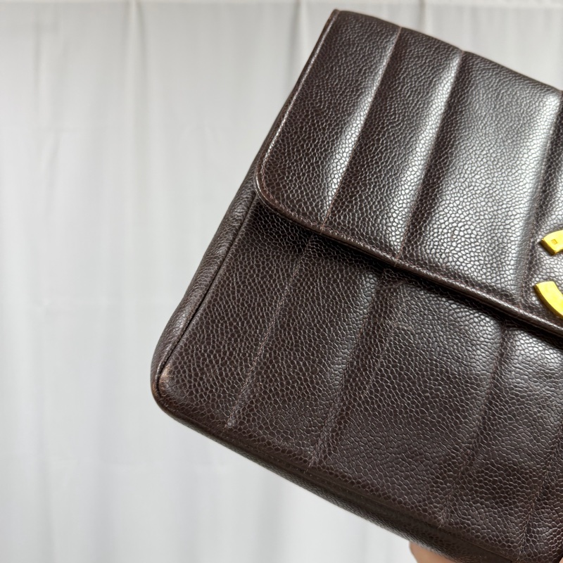 Chanel 中古 大CC 貝嫂Jumbo 巧克力 魚子醬 大金扣 豎紋-6