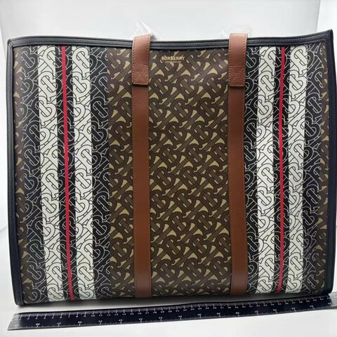 博柏利 專屬標識條紋環保帆布托特包