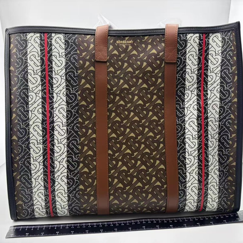 博柏利 專屬標識條紋環保帆布托特包-0