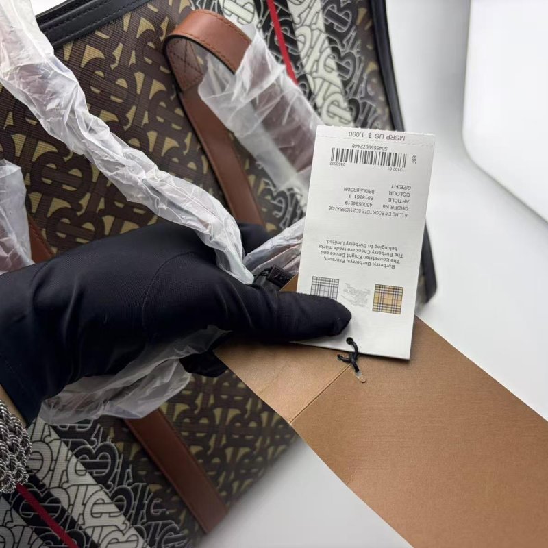 博柏利 專屬標識條紋環保帆布托特包-2