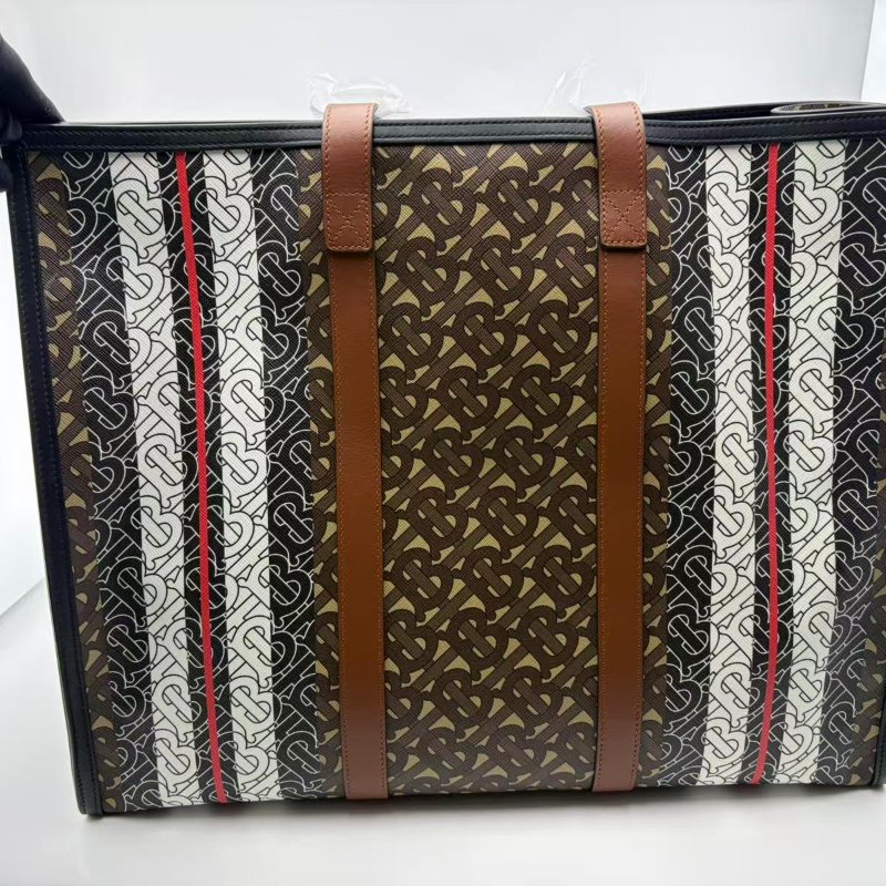 博柏利 專屬標識條紋環保帆布托特包-9