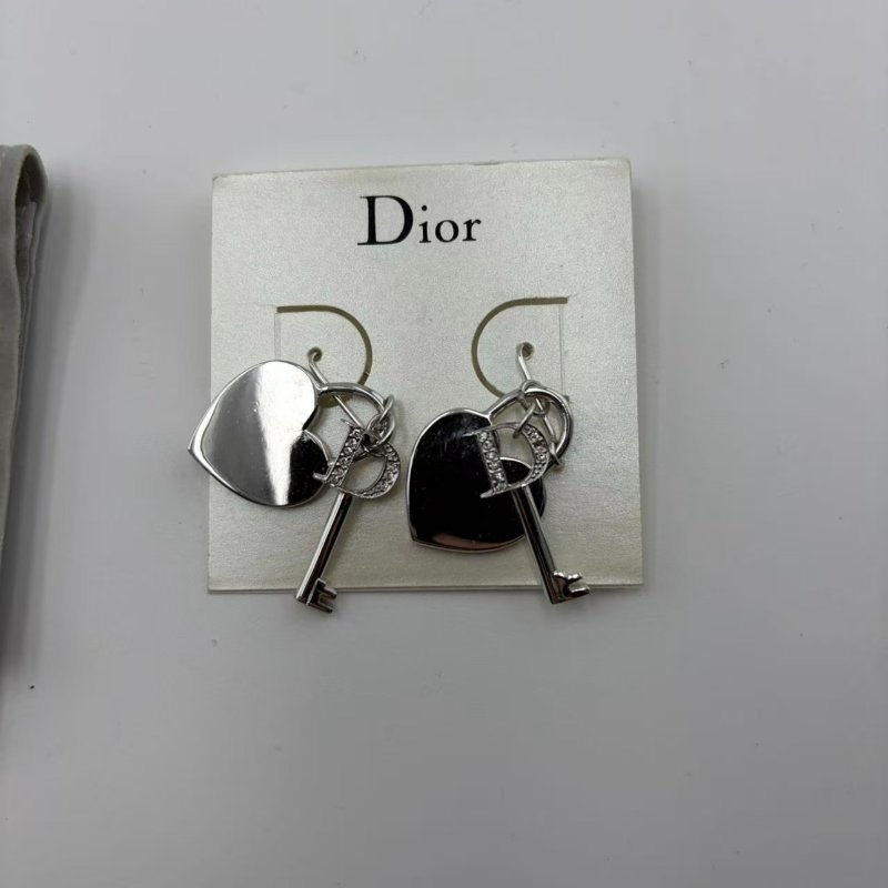 迪奧 鎖與鑰匙系列愛心滿鑽吊墜耳環-4