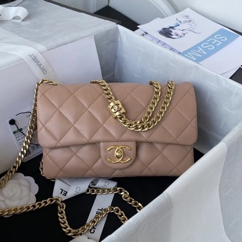 ✨Chanel 22K奶茶色金柱CF 風琴包 99新 🈶台灣購證💕