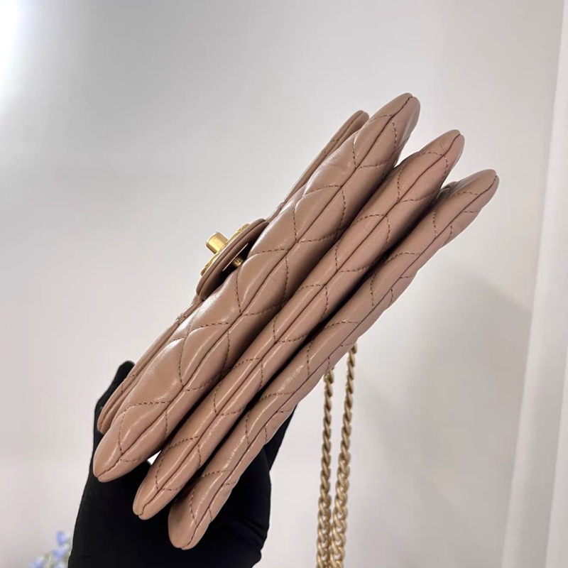 ✨Chanel 22K奶茶色金柱CF 風琴包 99新 🈶台灣購證💕-5