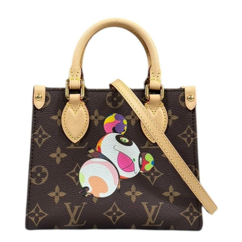 路易威登與村上隆聯名款 On the Go BB Monogram 帆布單肩包,M13668,棕色,女士款,二手,雙向手提-0