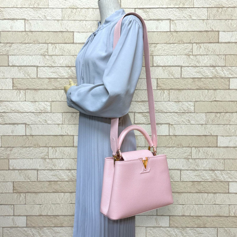 二手路易威登 Capucines BB 肩背包,Taurillon 皮革材質 (M22178) - 粉紅色。女士款。兩用。-1