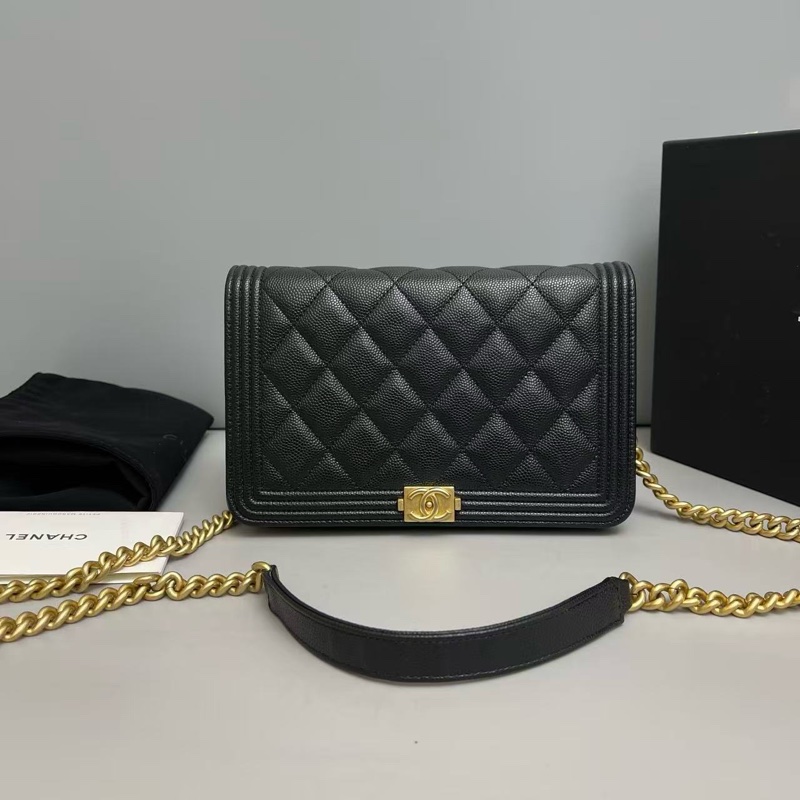 🌷新款芯片款!Chanel 香奈兒 Leboy WOC 黑金牛皮荔枝紋-0