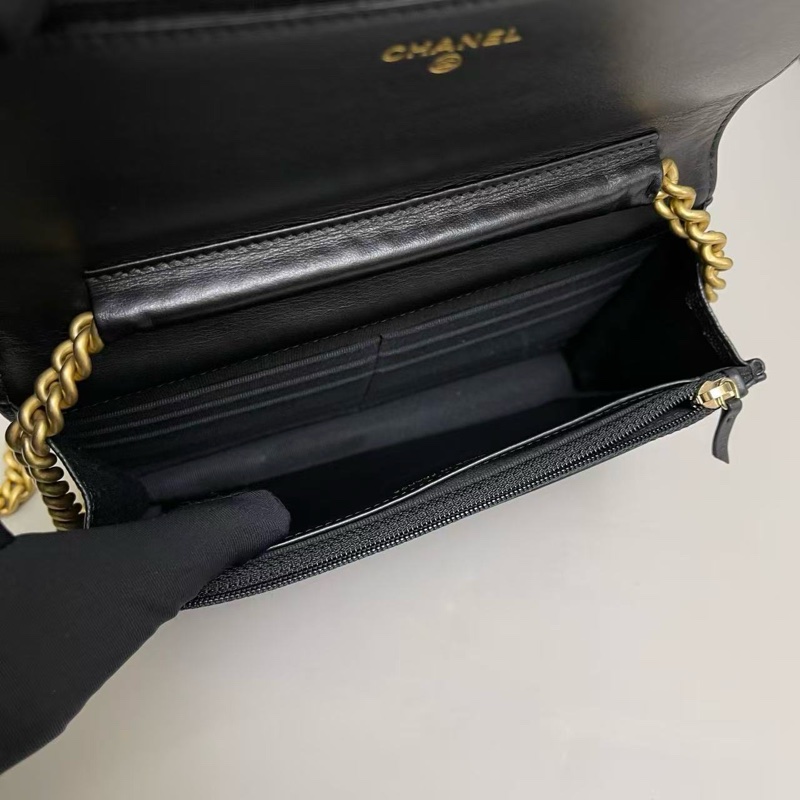 🌷新款芯片款!Chanel 香奈兒 Leboy WOC 黑金牛皮荔枝紋-6