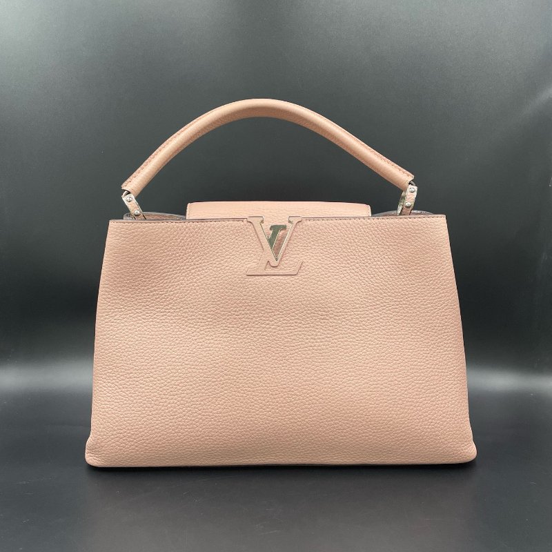 路易威登/Louis Vuitton 粉色荔枝紋Capuciness大號手提包-5