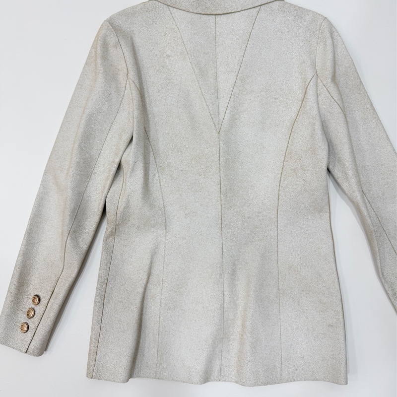 CHANEL 香奈兒 vintage 象牙白 羊皮 皮衣 皮外套 夾克 短大衣-7