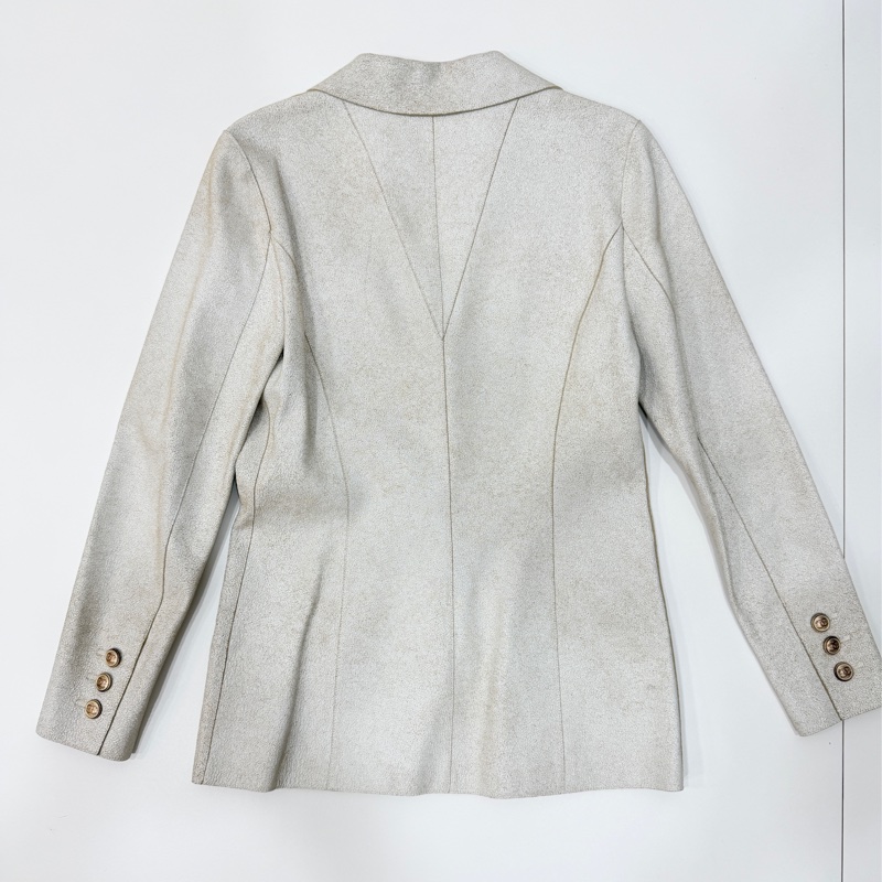 CHANEL 香奈兒 vintage 象牙白 羊皮 皮衣 皮外套 夾克 短大衣-8