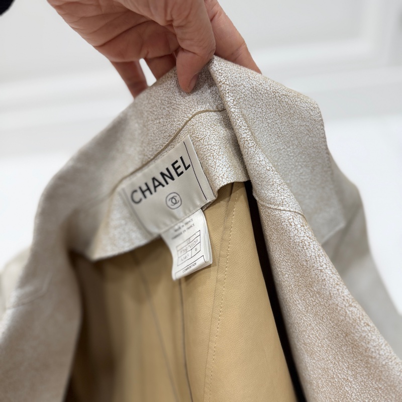 CHANEL 香奈兒 vintage 象牙白 羊皮 皮衣 皮外套 夾克 短大衣-12