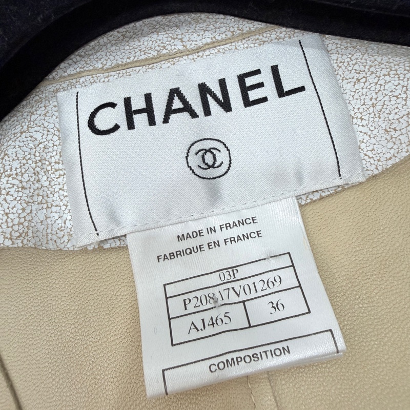 CHANEL 香奈兒 vintage 象牙白 羊皮 皮衣 皮外套 夾克 短大衣-14