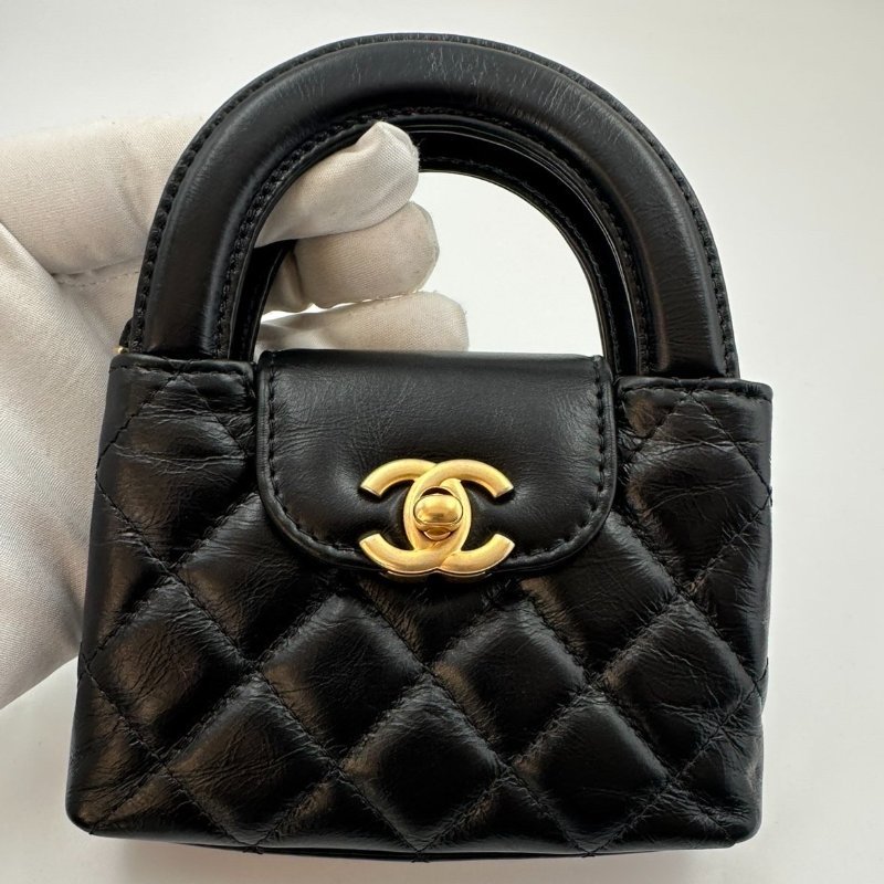 芯片款 香奈兒/Chanel Kelly Nano 超迷你金標菱格鏈條帶手柄 油蠟牛皮-5