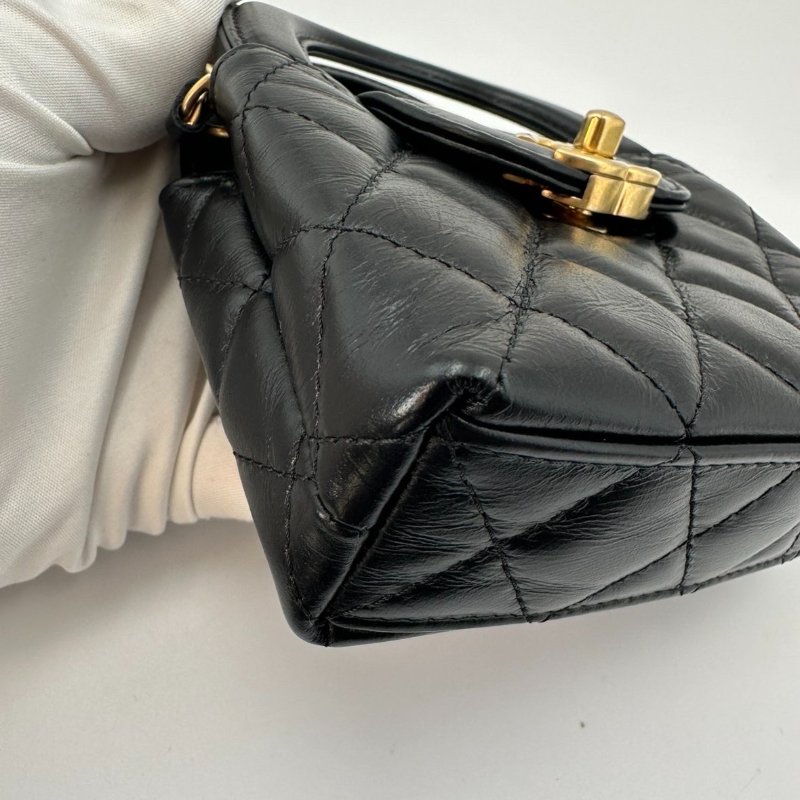 芯片款 香奈兒/Chanel Kelly Nano 超迷你金標菱格鏈條帶手柄 油蠟牛皮-8