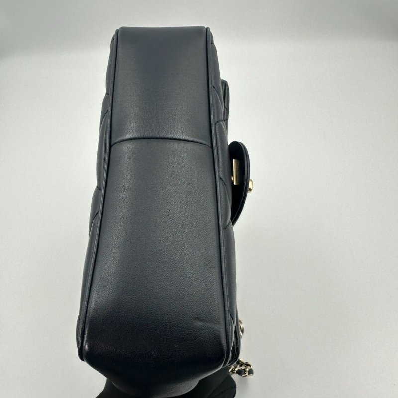 香奈兒/Chanel CF 手柄大Mini Handle 海軍藍菱格紋金扣羊皮 鏈條斜背手提包-8