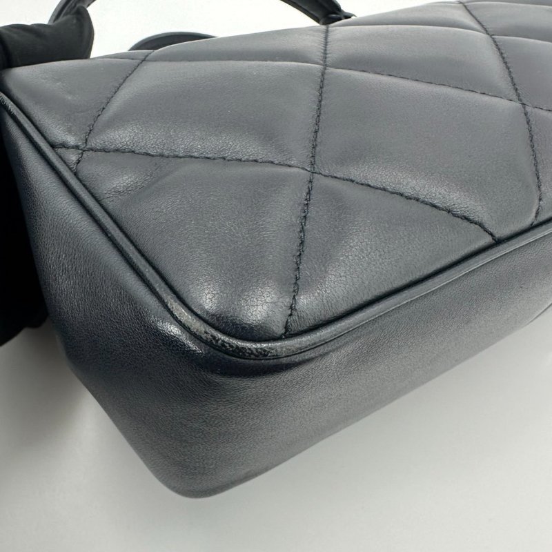 香奈兒/Chanel CF 手柄大Mini Handle 海軍藍菱格紋金扣羊皮 鏈條斜背手提包-11