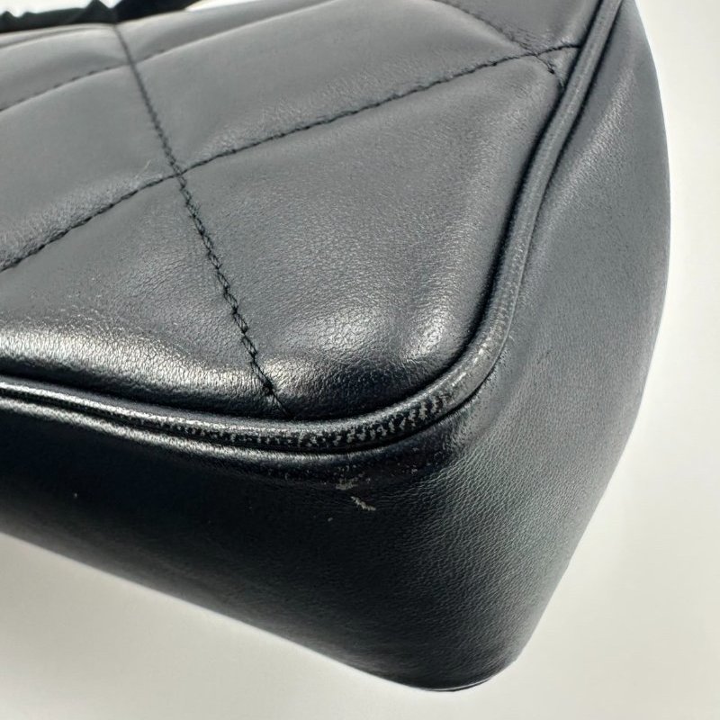 香奈兒/Chanel CF 手柄大Mini Handle 海軍藍菱格紋金扣羊皮 鏈條斜背手提包-12