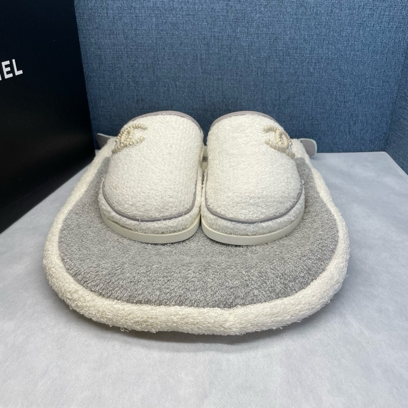 闲置成色,香奈儿CHANEL 雙C大logo 白色毛巾女士拖鞋,36碼,附件塵袋-0