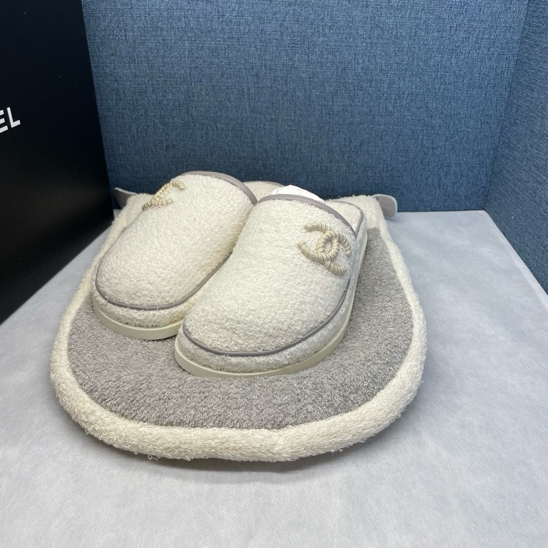 闲置成色,香奈儿CHANEL 雙C大logo 白色毛巾女士拖鞋,36碼,附件塵袋-2