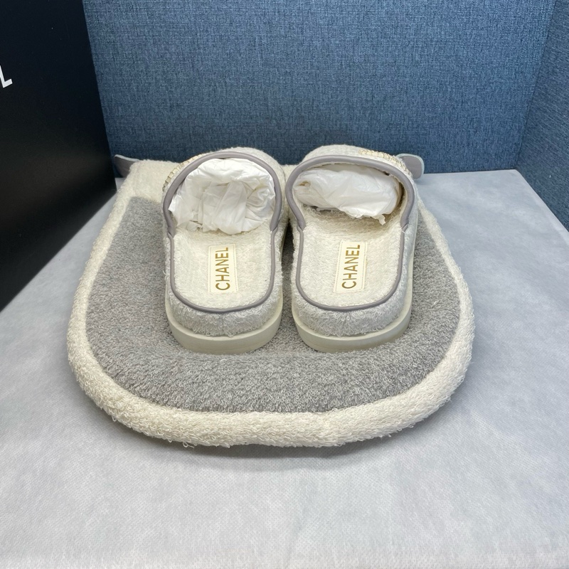 闲置成色,香奈儿CHANEL 雙C大logo 白色毛巾女士拖鞋,36碼,附件塵袋-3