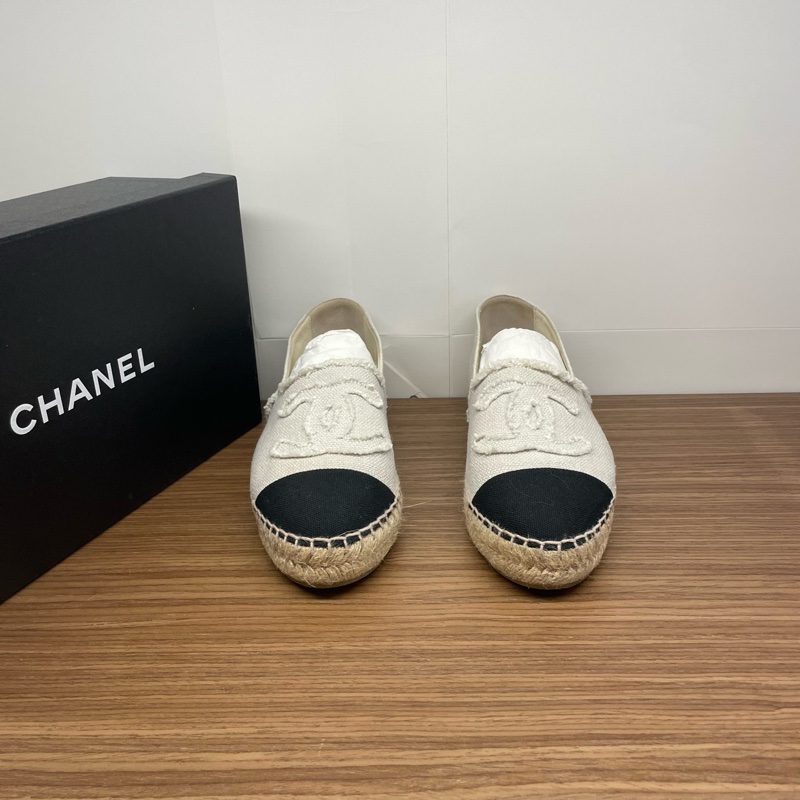 香奈兒CHANEL草編漁夫鞋,37碼,附件,無盒-0