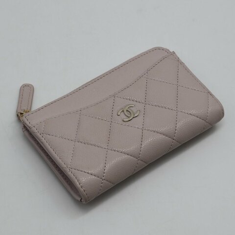 CHANEL L型拉鍊零錢卡片包 - 粉金