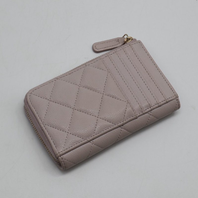 CHANEL L型拉鍊零錢卡片包 - 粉金-1