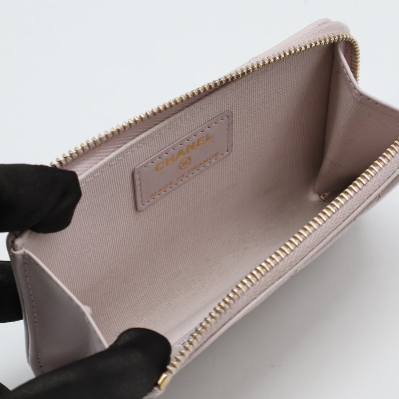 CHANEL L型拉鍊零錢卡片包 - 粉金-2