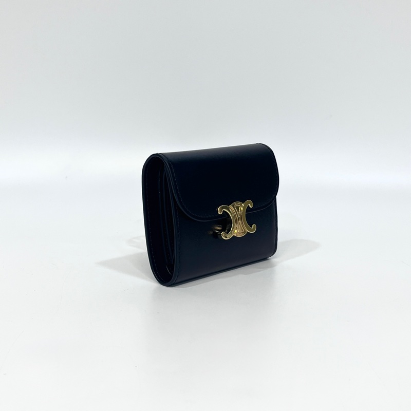 賽琳短夾Celine 黑金牛皮TRIOMPHE三折短夾10D783DPV.38NO-2