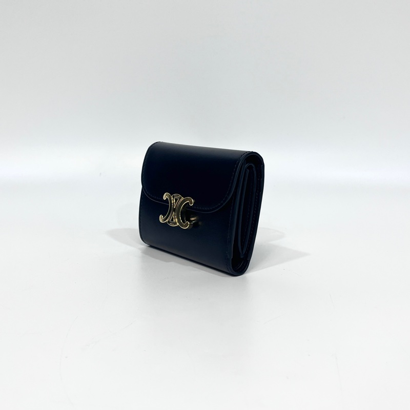 賽琳短夾Celine 黑金牛皮TRIOMPHE三折短夾10D783DPV.38NO-3