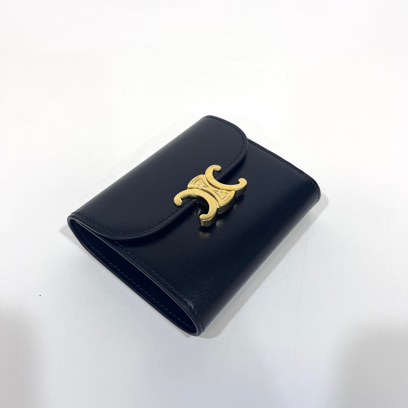 賽琳短夾Celine 黑金牛皮TRIOMPHE三折短夾10D783DPV.38NO-7