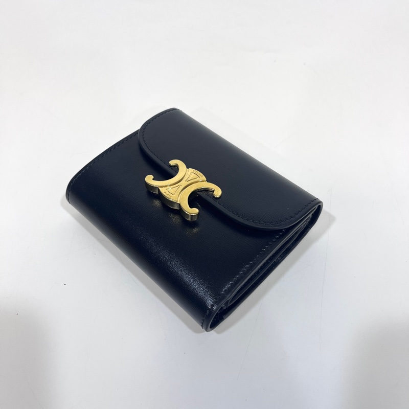 賽琳短夾Celine 黑金牛皮TRIOMPHE三折短夾10D783DPV.38NO-8