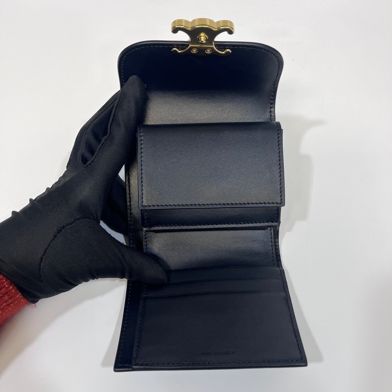 賽琳短夾Celine 黑金牛皮TRIOMPHE三折短夾10D783DPV.38NO-9