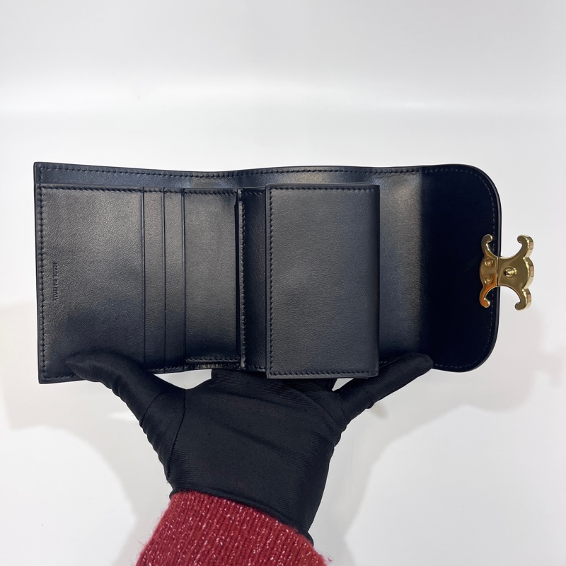 賽琳短夾Celine 黑金牛皮TRIOMPHE三折短夾10D783DPV.38NO-10