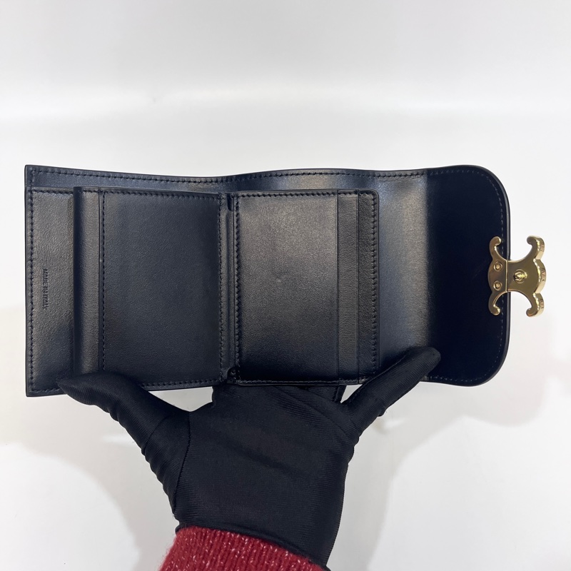 賽琳短夾Celine 黑金牛皮TRIOMPHE三折短夾10D783DPV.38NO-11