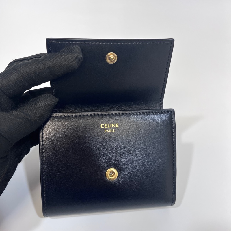 賽琳短夾Celine 黑金牛皮TRIOMPHE三折短夾10D783DPV.38NO-14