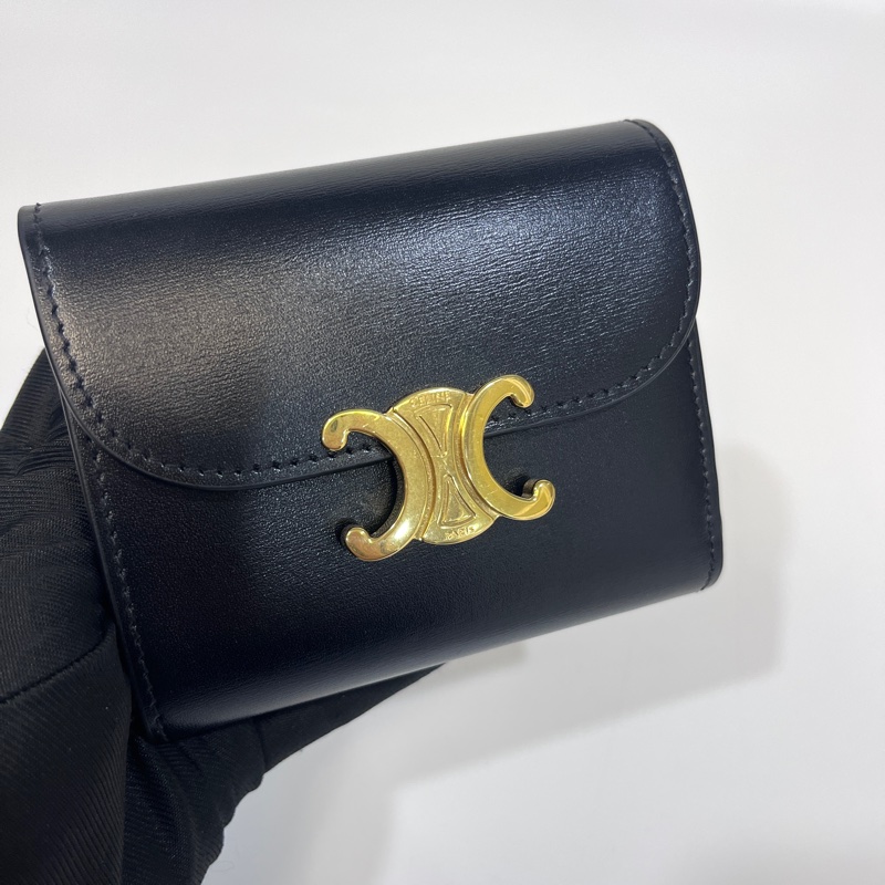 賽琳短夾Celine 黑金牛皮TRIOMPHE三折短夾10D783DPV.38NO-15
